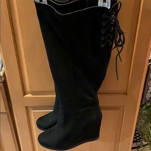 Faux Black Seude knee high boots